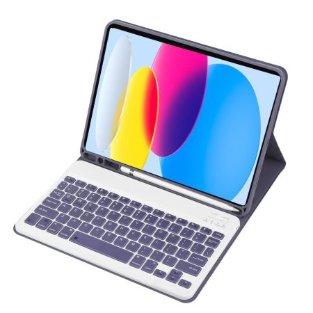 Ultra-Thin Bluetooth Keyboard Leather Tablet Case For Ipad 10.9 2022 With Pen Slot - Purple
