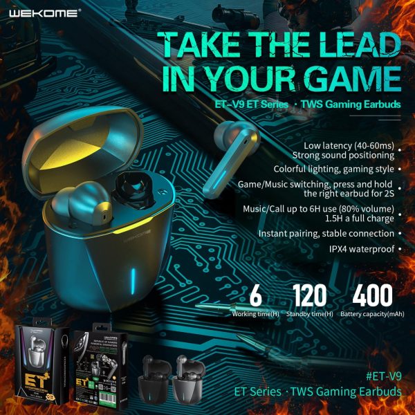 Wireless Bluetooth Gaming Earphones - et Series V9 - Tarnish - Image 11