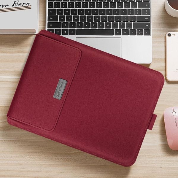 Universal 4-In-1 Laptop Bag Set Waterproof Pu Leather Handle Stand Pen Holder Winders Mouse & Charger Bags - 13 / 14 Inch - Red - Image 3
