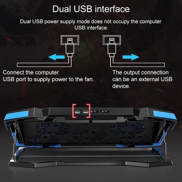 5-core Dual Port Laptop Stand with Cooling Fan - Red - Image 7