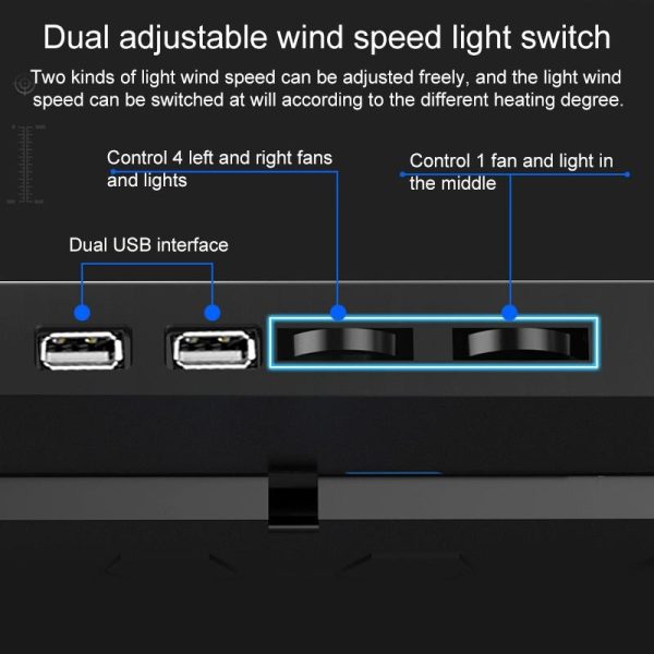 5-core Dual Port Laptop Stand with Cooling Fan - Red - Image 15