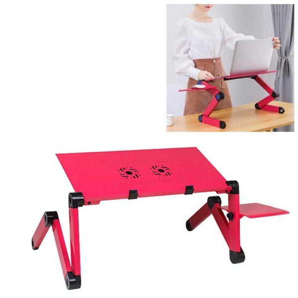 Foldable Laptop Stand with Dual Fans & Mouse Pad - 360 Degree Adjustable - Red