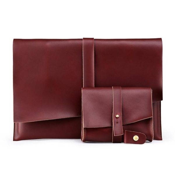 13.3 Inch Genuine Leather Laptop Bag With Power Adapter And Cable Winder - Rufous - Image 3