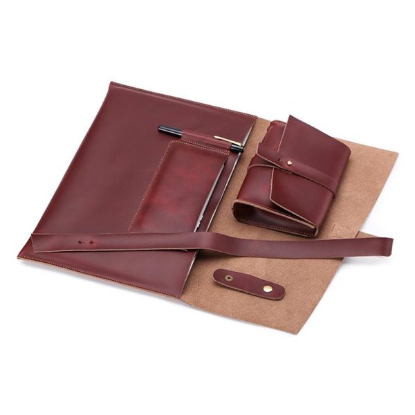 13.3 Inch Genuine Leather Laptop Bag With Power Adapter And Cable Winder - Rufous - Image 4