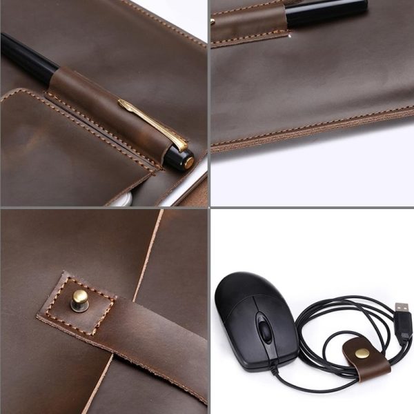 13.3 Inch Genuine Leather Laptop Bag With Power Adapter And Cable Winder - Rufous - Image 7
