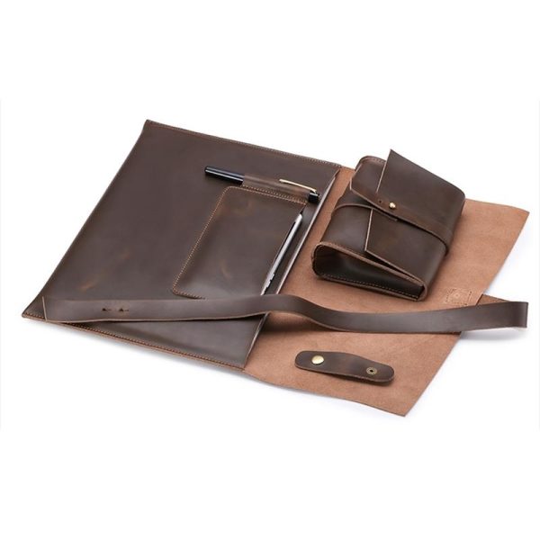 13.3 Inch Genuine Leather Laptop Bag With Power Adapter And Cable Winder - Rufous - Image 11
