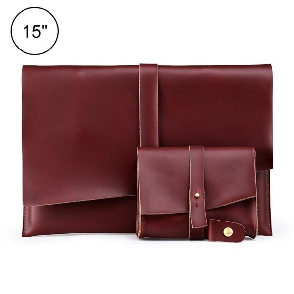 15 Laptop / Tablet Bag - Genuine Leather - Universal - Cable Winder - Business Power Adapter - Wine Red - Image 2