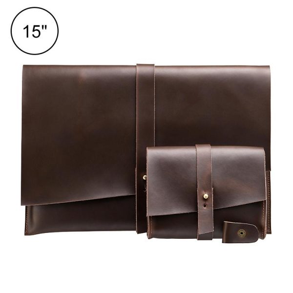 15 Laptop / Tablet Bag - Genuine Leather - Universal - Cable Winder - Business Power Adapter - Wine Red - Image 9