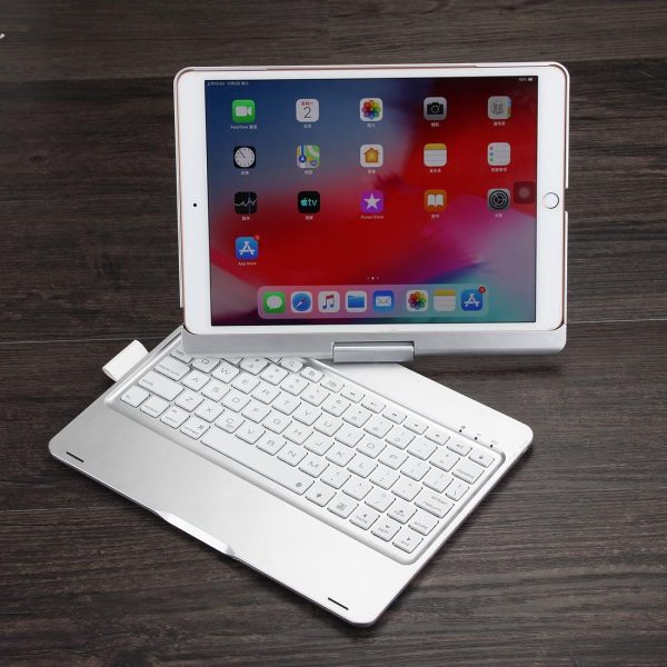 Rotatable Bluetooth Keyboard Leather Case For Ipad 10.2 With Backlit Pen Slot - Silver - Image 2