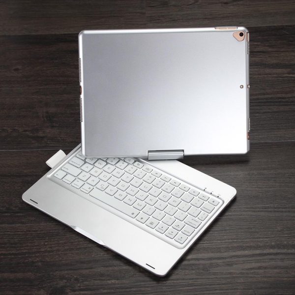 Rotatable Bluetooth Keyboard Leather Case For Ipad 10.2 With Backlit Pen Slot - Silver - Image 4