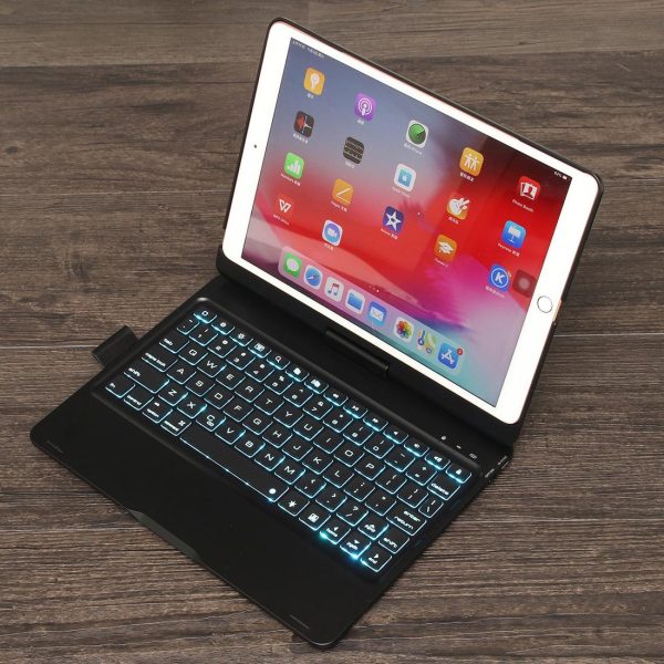 Rotatable Bluetooth Keyboard Leather Case For Ipad 10.2 With Backlit Pen Slot - Silver - Image 7