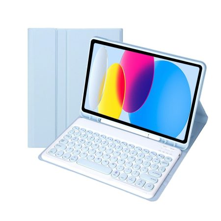 2022 Ipad 10.9 Bluetooth Keyboard Leather Case With Pen Slot - Lambskin Texture - Baby Blue