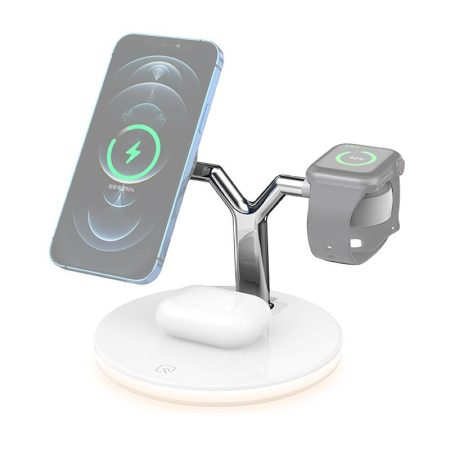 15W 3 In 1 Magnetic Wireless Charger For Phones Watches And Airpods With Led Light - White