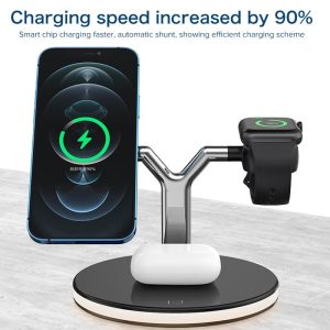 15W 3 In 1 Magnetic Wireless Charger For Phones Watches And Airpods With Led Light - White - Image 5