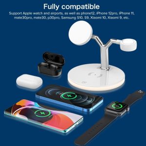 15W 3 In 1 Magnetic Wireless Charger For Phones Watches And Airpods With Led Light - White - Image 8