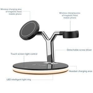 15W 3 In 1 Magnetic Wireless Charger For Phones Watches And Airpods With Led Light - White - Image 14