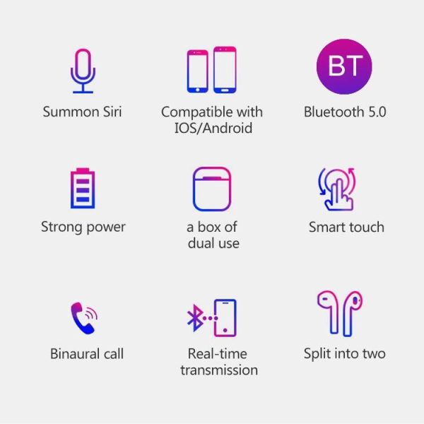 Wireless Tws Sport Bluetooth Headset with Charging Box - I9 Touch - Image 11
