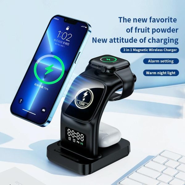15W Magnetic Wireless Charger With Clock - White - Image 5