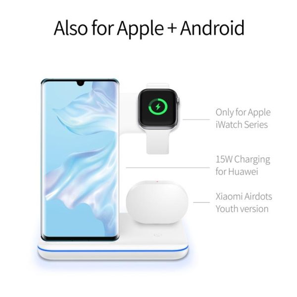 3 In 1 Magnetic Wireless Charger With Touch Ring Light - White - Image 4