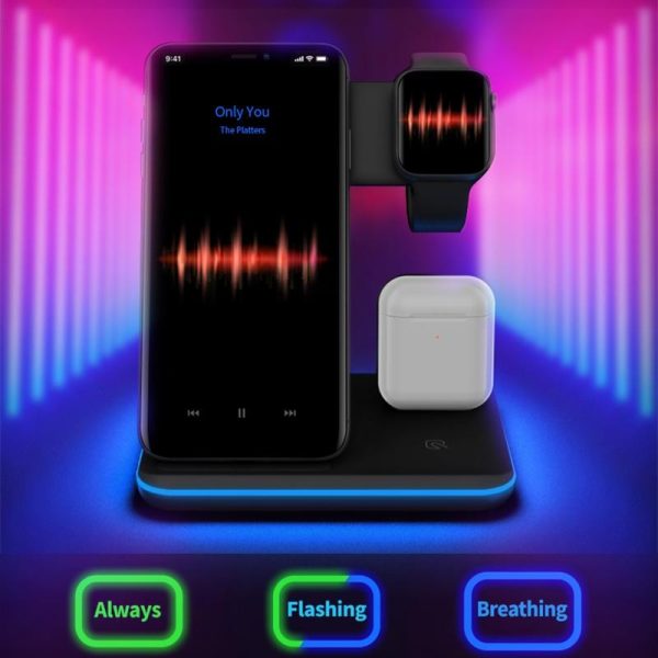 3 In 1 Magnetic Wireless Charger With Touch Ring Light - White - Image 9