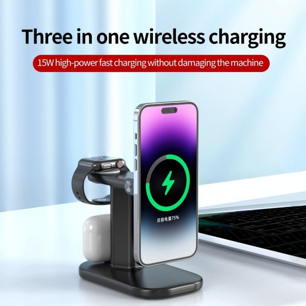 3 In 1 Magnetic Wireless Charger Stand 15W - White - Image 6