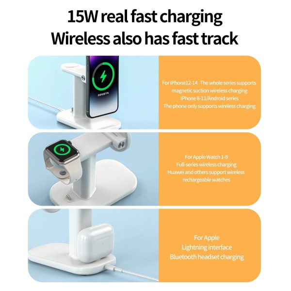 3 In 1 Magnetic Wireless Charger Stand 15W - White - Image 7