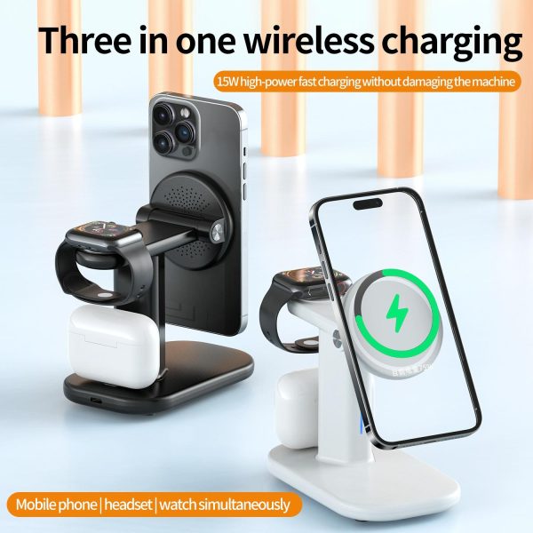3 In 1 Magnetic Wireless Charger Stand 15W - White - Image 10