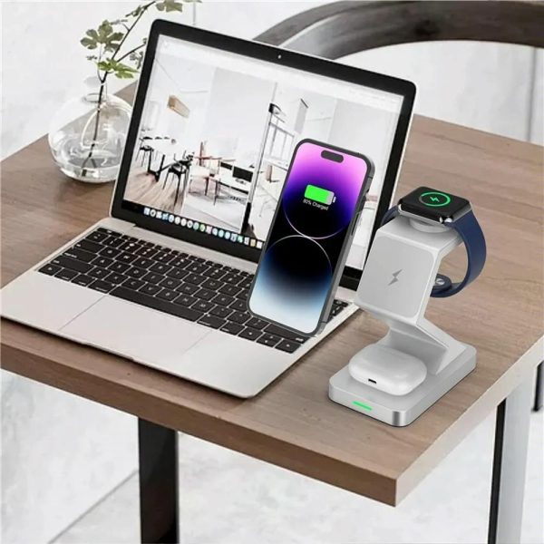 15W 3 In 1 Magnetic Wireless Charger For Iphone Watch Airpods - White - Image 6
