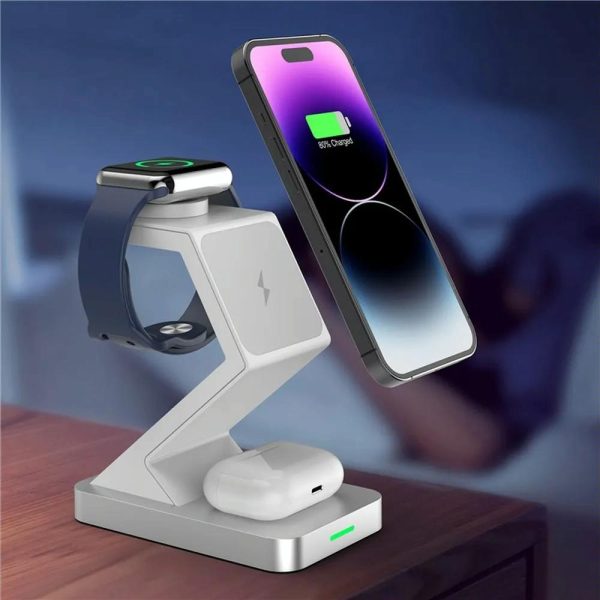 15W 3 In 1 Magnetic Wireless Charger For Iphone Watch Airpods - White - Image 7