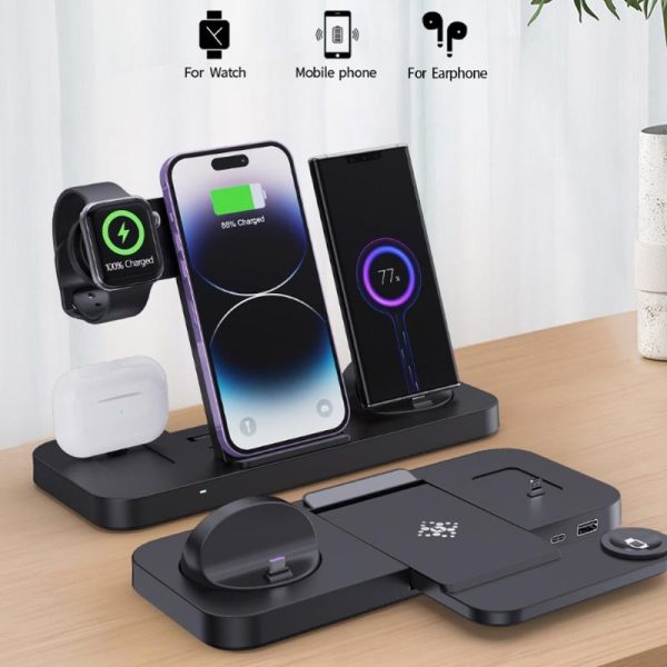 6 In 1 Foldable Vertical Wireless Charger - White - Image 4