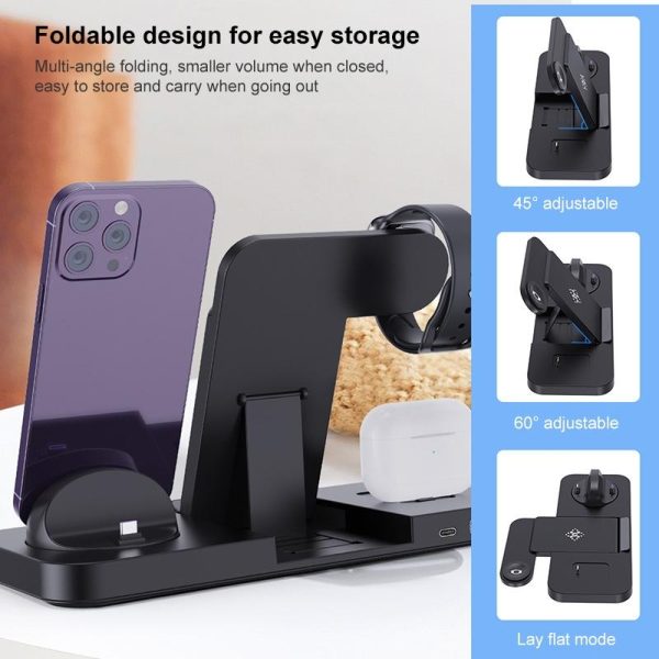 6 In 1 Foldable Vertical Wireless Charger - White - Image 5