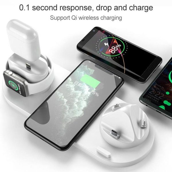 6 In 1 10W Wireless Charger Stand Qi Standard - White - Image 4