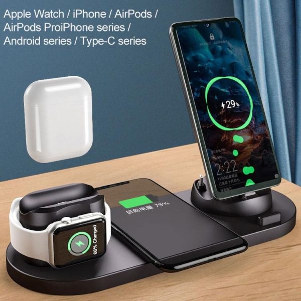 6 In 1 10W Wireless Charger Stand Qi Standard - White - Image 5