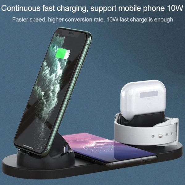 6 In 1 10W Wireless Charger Stand Qi Standard - White - Image 6