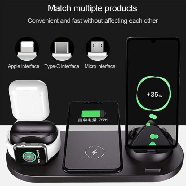 6 In 1 10W Wireless Charger Stand Qi Standard - White - Image 8