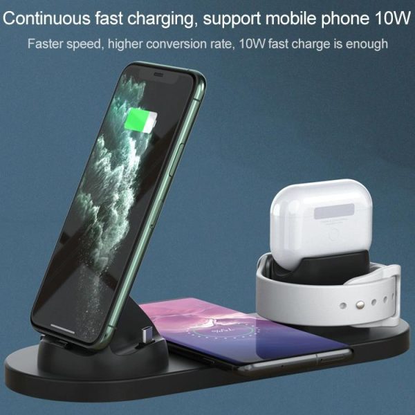 6 In 1 10W Wireless Charger Stand Qi Standard - White - Image 14