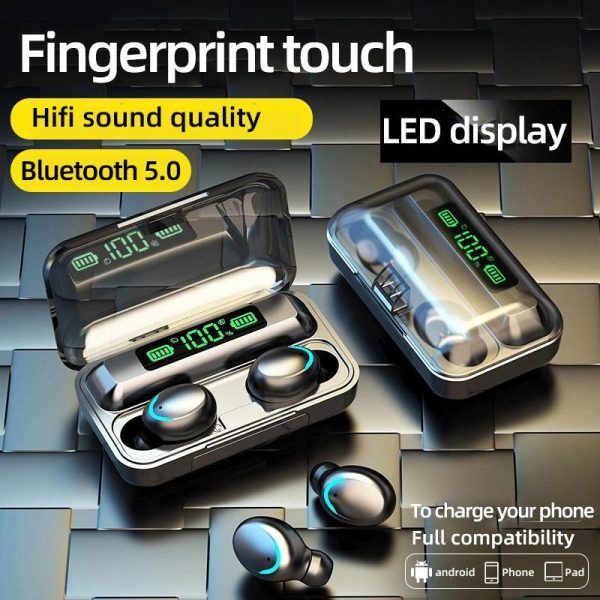 Bluetooth Earphone with Noise Reduction & Led Display - Black - Ip6D1057W Led Light White - Image 3
