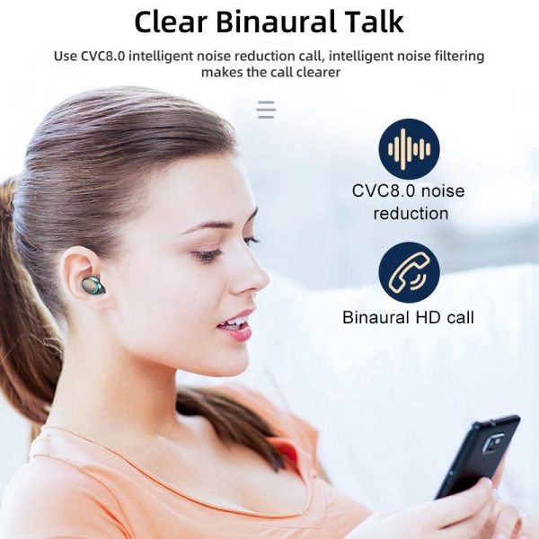 Bluetooth Earphone with Noise Reduction & Led Display - Black - Ip6D1057W Led Light White - Image 8