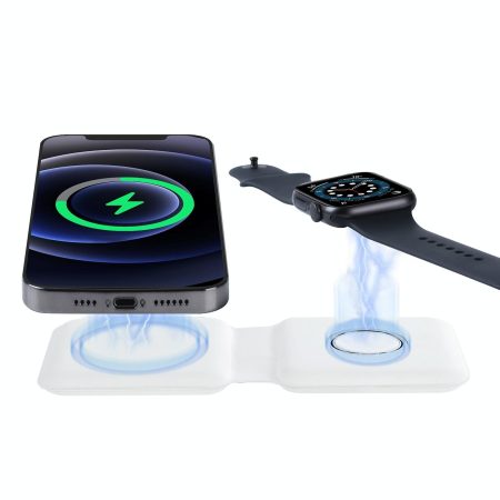 Foldable Dual Wireless Charger For Phones Iwatch Airpods - White