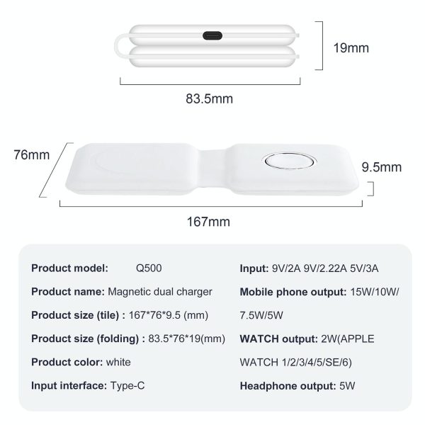 Foldable Dual Wireless Charger For Phones Iwatch Airpods - White - Image 10