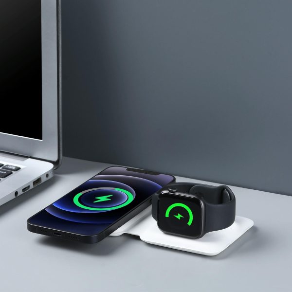Foldable Dual Wireless Charger For Phones Iwatch Airpods - White - Image 14