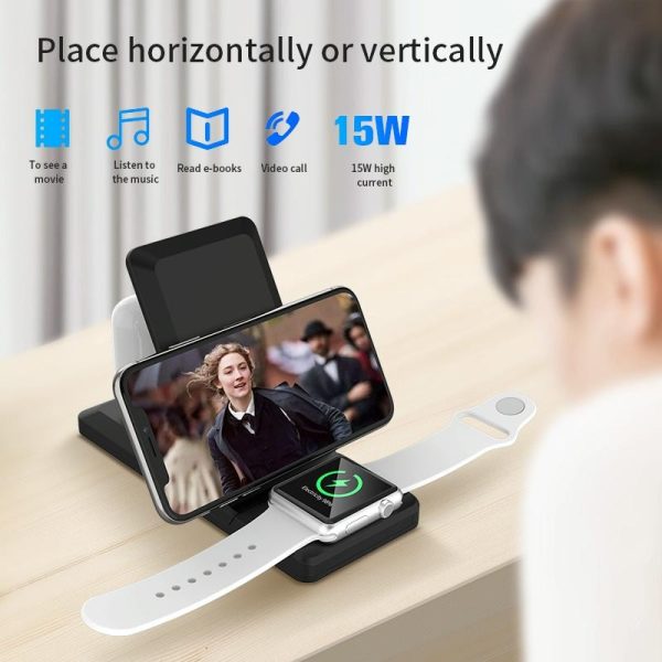 3 In 1 Foldable Wireless Charger For Iphone Iwatch Airpods - White - Image 9