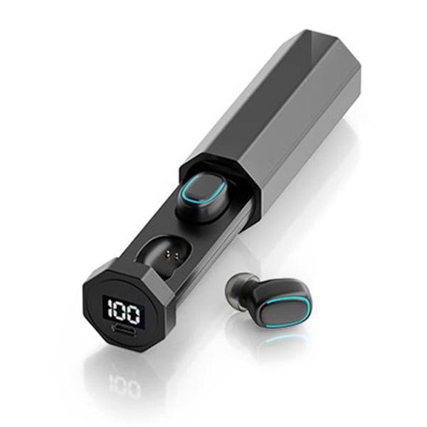 True Wireless Bluetooth Earphones with Digital Display and Charging Box - White - Image 2