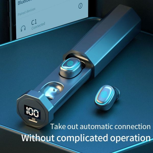 True Wireless Bluetooth Earphones with Digital Display and Charging Box - White - Image 4