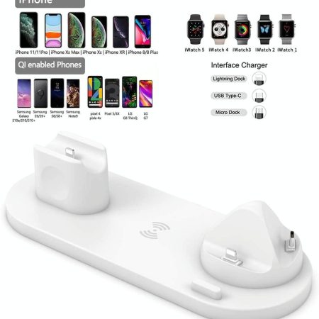 6 In 1 Wireless Charger For Iphone Apple Watch Airpods & Android - White - Image 15