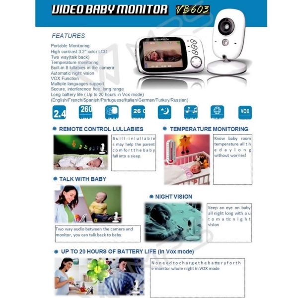 Wireless Baby Monitor With 2-Way Talk & Night Vision - 3.2 Lcd - 2.4Ghz - White - Image 4