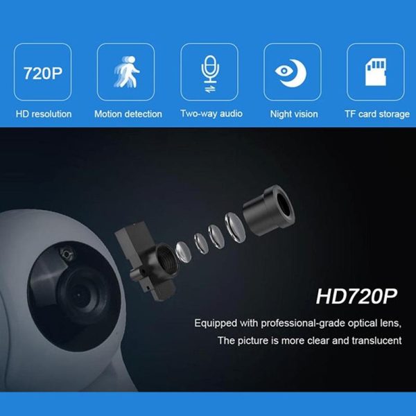 720P Smart Wifi Monitor Camera With 100W Wide Angle Lens Night Vision & Tf Card Expansion - Image 5