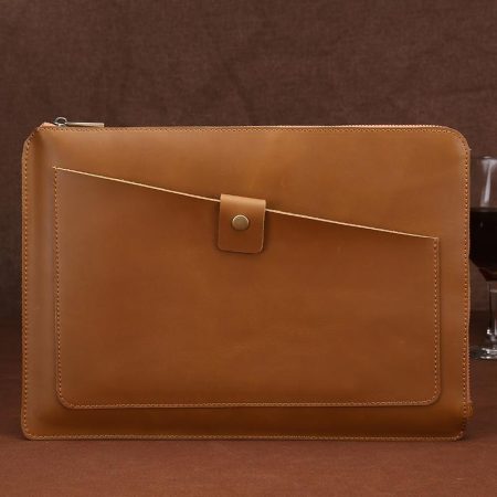 Premium Leather Business Laptop Bag With Zipper - Universal Fit - Yellow