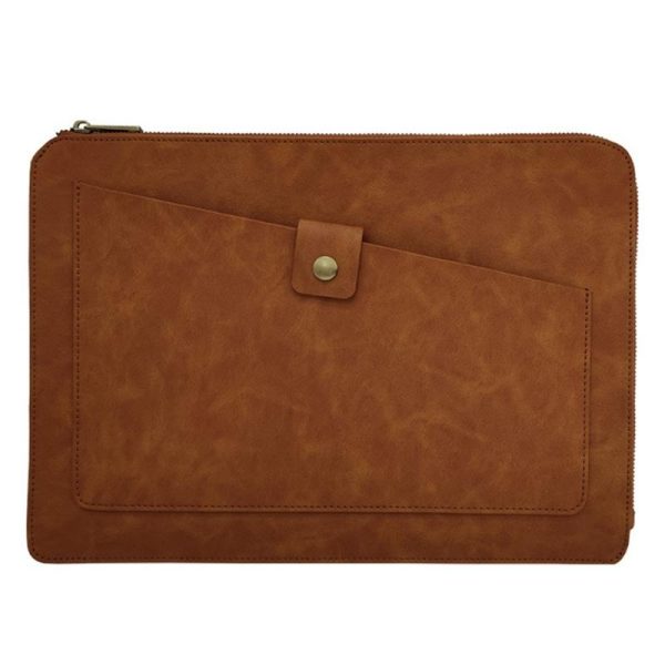 Premium Leather Business Laptop Bag With Zipper - Universal Fit - Brown