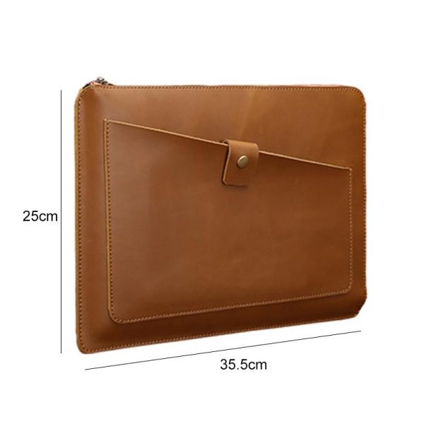 Premium Leather Business Laptop Bag With Zipper - Universal Fit - Brown - Image 3
